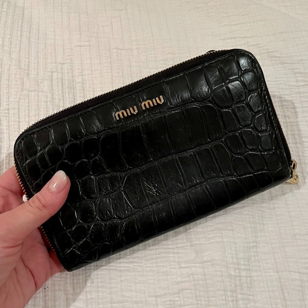 Miu Miu Leather Embossed Black Wallet